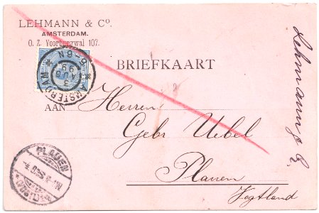 Netherlands 1899-08-03 postcard Amsterdam-Plauen