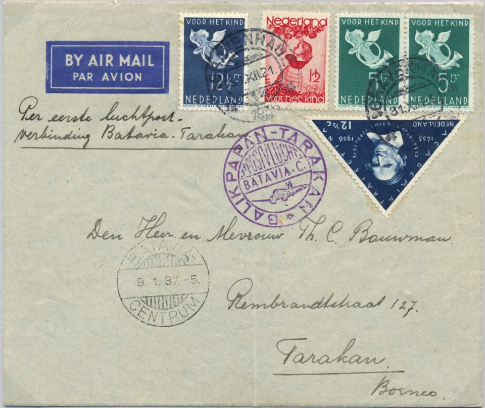 Netherlands cover 1936-12-13 's-Gravenhage-Batavia-Tarakan