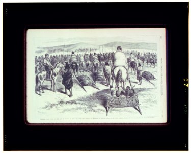 Nebraska-Crazy Horse and his band of Indians on their way from Camp Sheridan to surrender to General Crook at Red Cloud Agency, Sunday, May 6 - Berghavy ; from sketches by Mr. Hottes. LCCN97505606