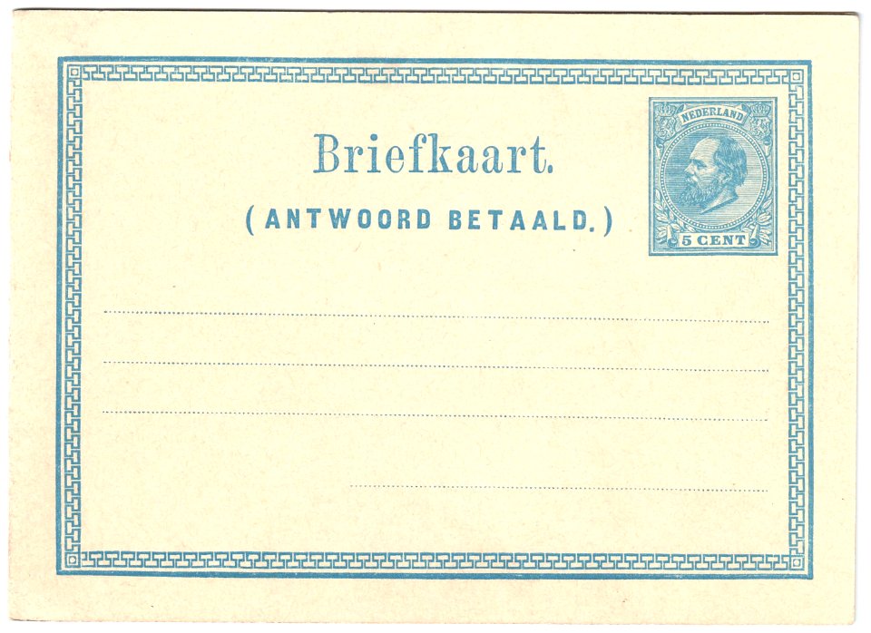 Netherlands 1874 5c postal reply card G9 unused