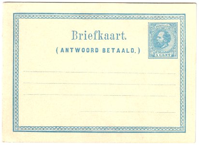 Netherlands 1874 5c postal reply card G9 unused