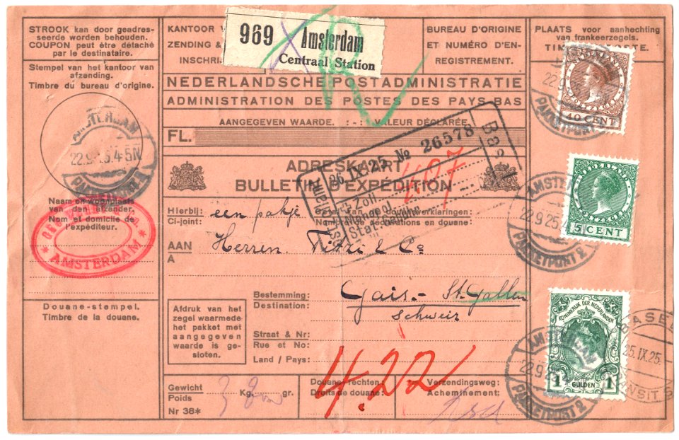 Netherlands 1925-09-25 parcel card Amsterdam-Gais