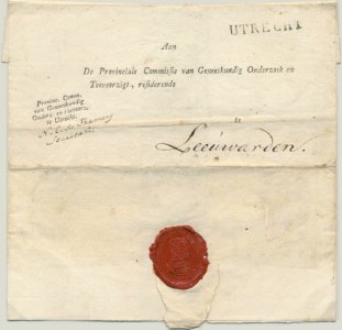 Netherlands stampless official cover 1836 Utrecht-Leeuwarden