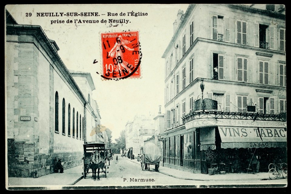 Neuilly-sur-Seine.Rue de l'église prise de la rue de Neuilly