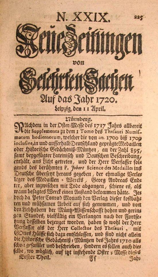Neue Zeitungen 1720