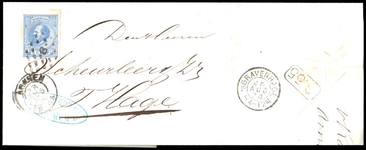 Netherlands 1874-08-24 letter Arnhem-'s Gravenhage