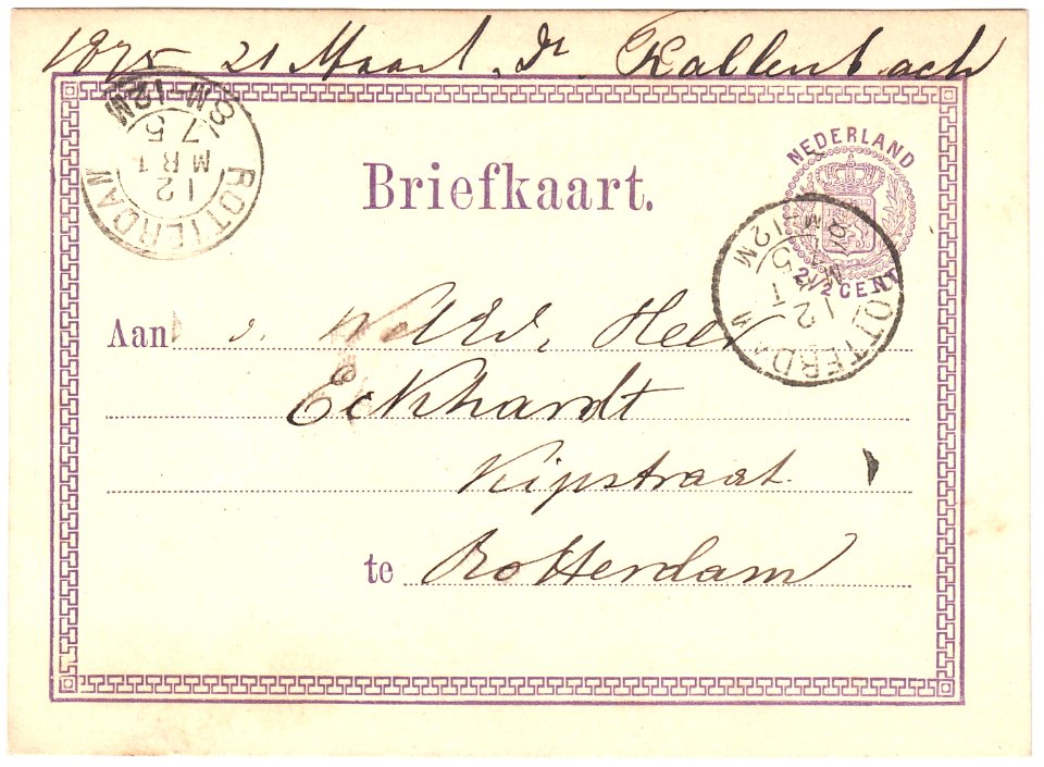Netherlands 1875-03-12 postal card Rotterdam G7 z-2