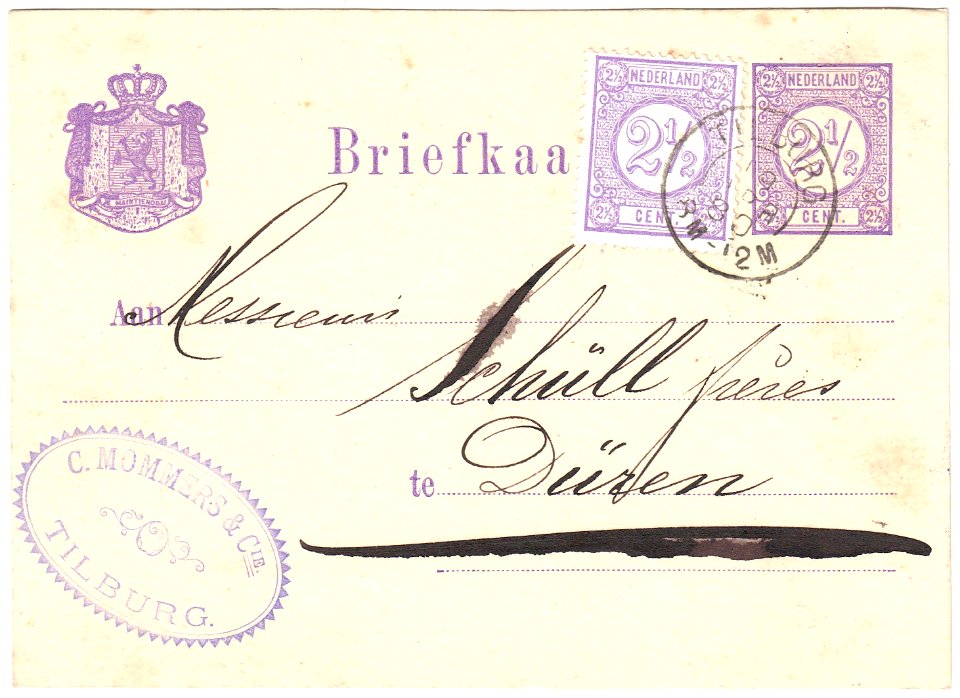 Netherlands 1880-04-19 2.5c postal card G14 Tilburg-Düren