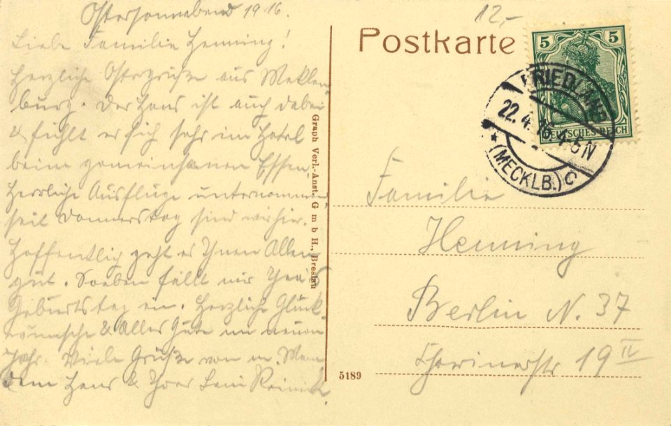 Neubrandenburg, Mecklenburg-Vorpommern - Wickhaus am Bahnhof (2) (back) (Zeno Ansichtskarten)