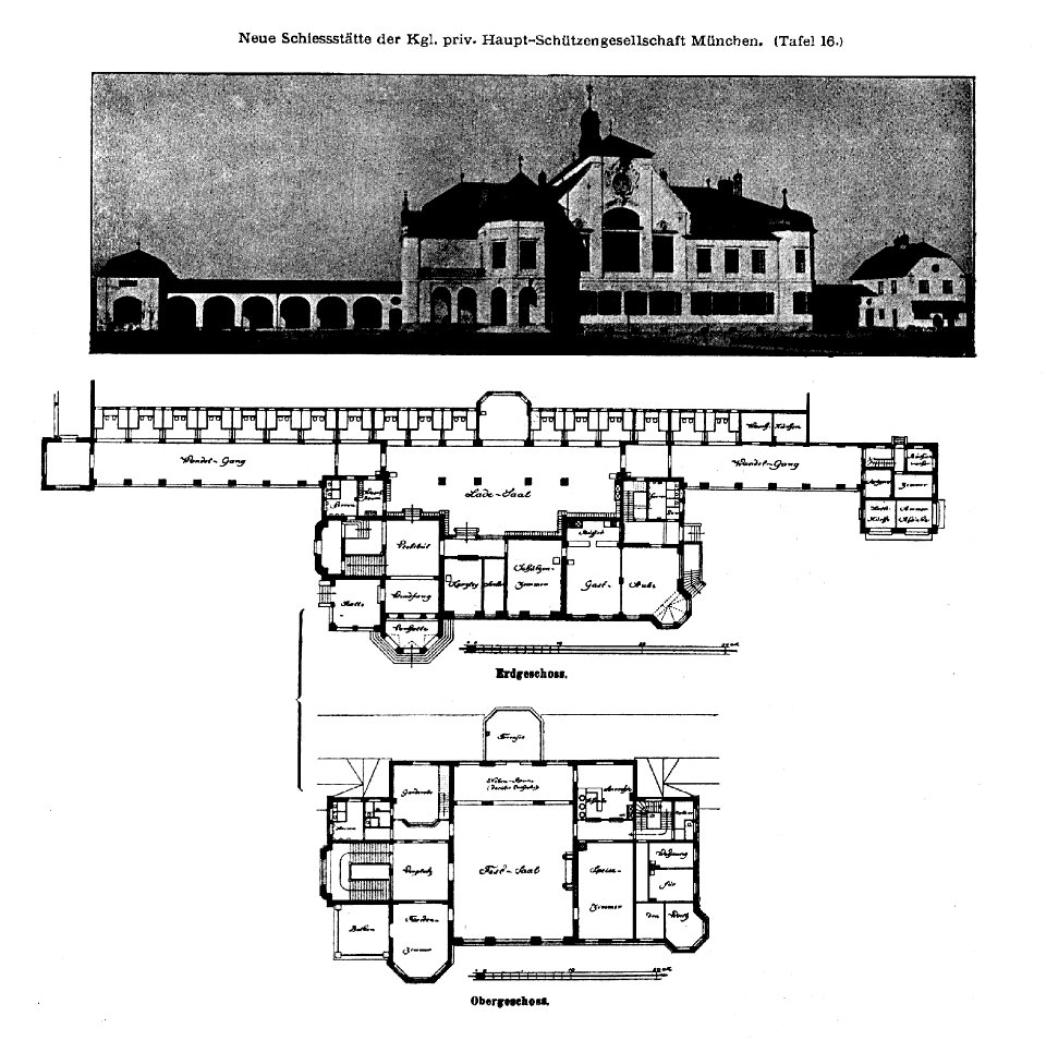 Neue Schiessstätte der Kgl. priv. Haupt-Schützengesellschaft München, Tafel 16, Grundriss