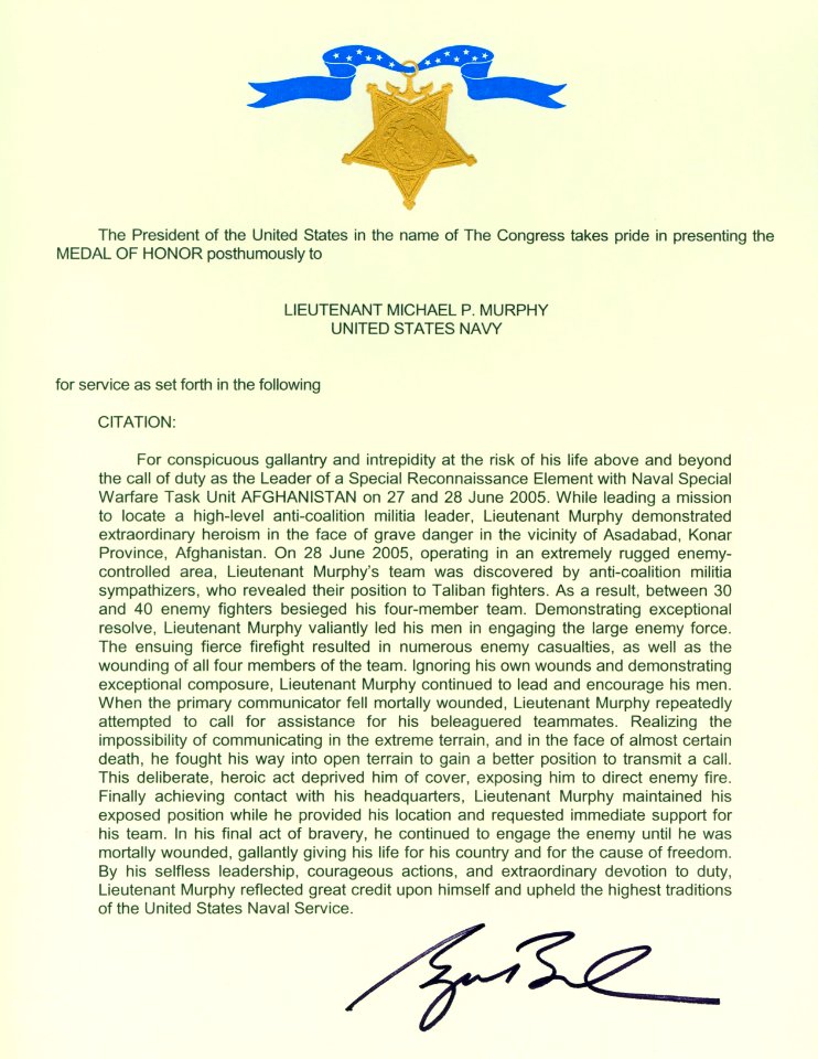Michael P. Murphy Medal of Honor Citation