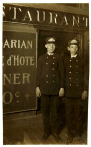 Midnight 4, 11,08. Messenger Boys in heart of Tenderloin. Youngest - Badge No. 524. Herman Unslowitz, Said 15 yrs. old. Oldest Badge 605. From Wes(tern) Union Tel(egraph) Office, 172 Fifth LOC nclc.03193