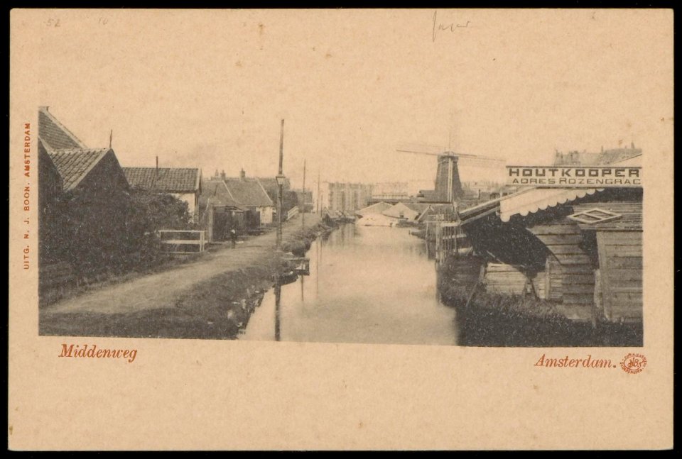Middenweg (voormalige). Nu Frederik Hendrikstraat. Met molen de Jager. Uitgave N.J. Boon, Amsterdam photo