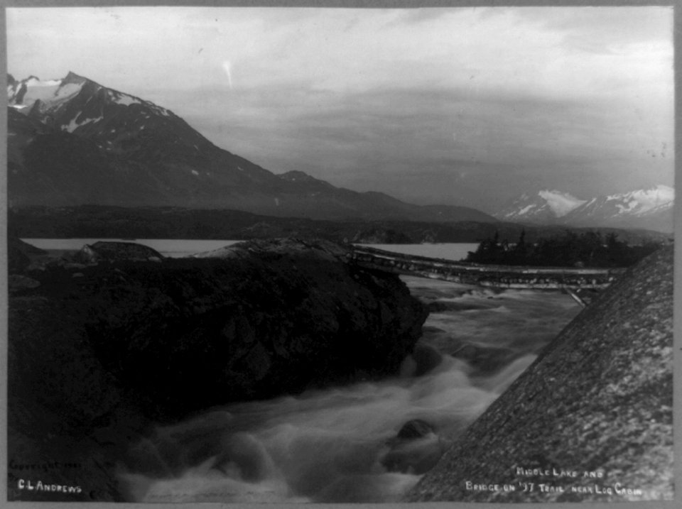 Middle Lake and bridge on '97 trail near Log Cabin, Skagway, Alaska LCCN97508318