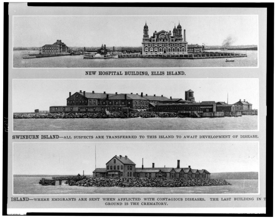 New hospital building, Ellis Island; quarantine buildings on Swinburn Island and Hoffman Island LCCN96506912