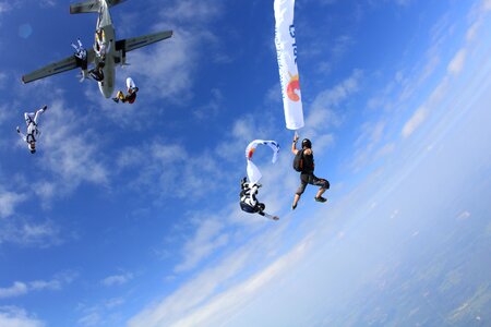 Skydiving parachutes jumping