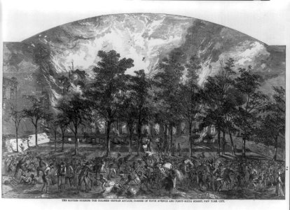 New York (City) - Draft riot, 1863- The rioters burning the Colored Orphan Asylum...5th Ave. & 46th St. LCCN2006688447