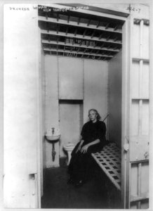 New York (City) Police Dept., 1909- Drunken woman in new Tenderloin station cell, showing cot, toilet bowl, and sink with running water LCCN2007678223