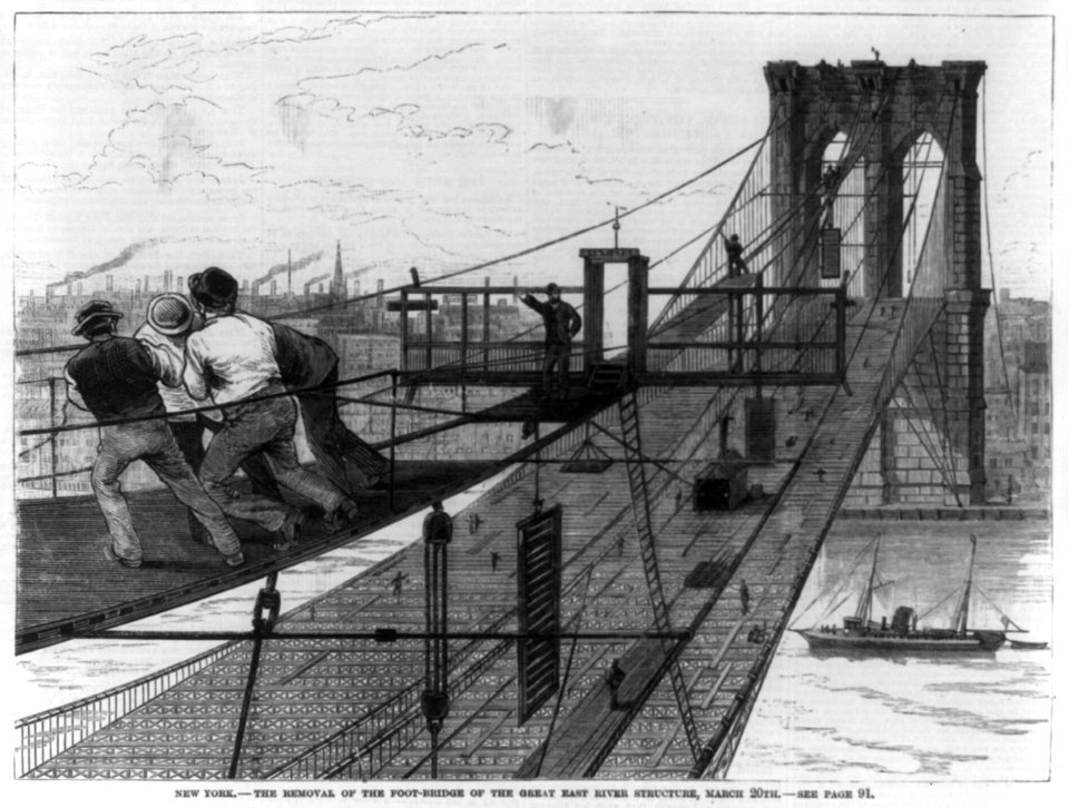 New York - the removal of the foot-bridge of the great East River structure, March 20th, (1882) LCCN99614104