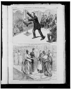 New York City - John Most, the anarchist, addressing a meeting of sympathizers at Cooper Institute, April 4th - from a sketch by a staff artist. Female suffrage in Kansas - fashionable LCCN98511263