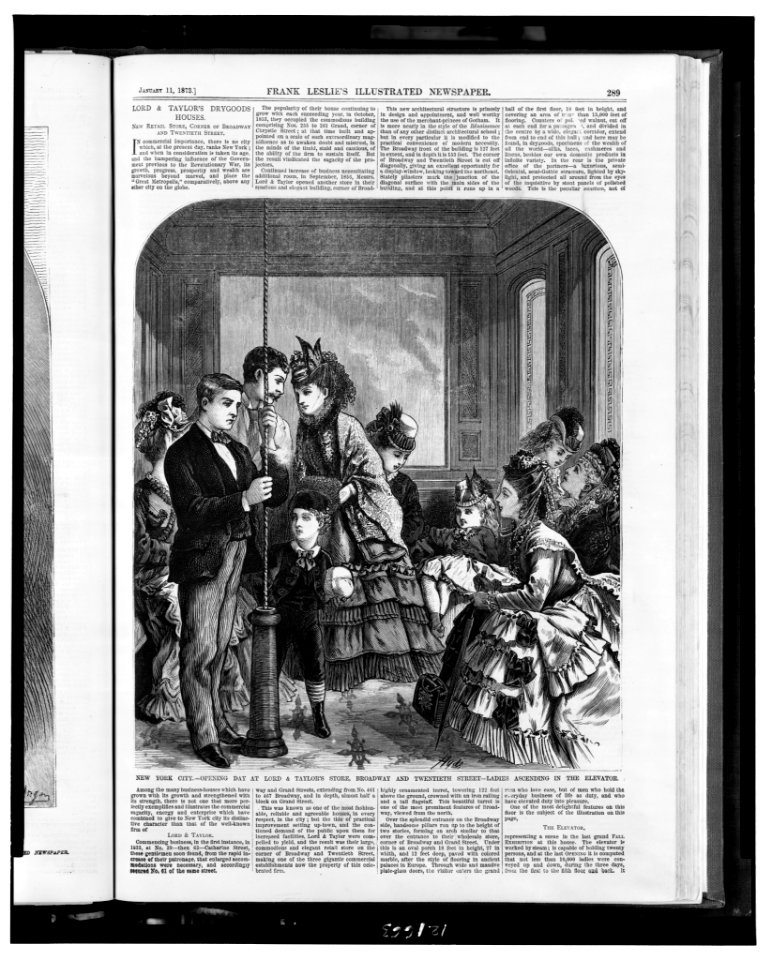 New York City - opening day at Lord & Taylor's store, Broadway and Twentieth Street - ladies ascending in the elevator - Hyde. LCCN98511387