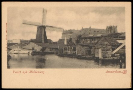Middenweg (voormalige).Nu Frederik Hendrikstraat. Met molen de Jager. Uitgave N.J. Boon, Amsterdam photo