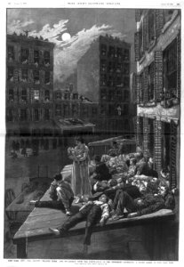 New York City - The recent heated term and its effect upon the population of the tenement districts A night scene on the East Side - - from sketch by a staff artist. LCCN96506782