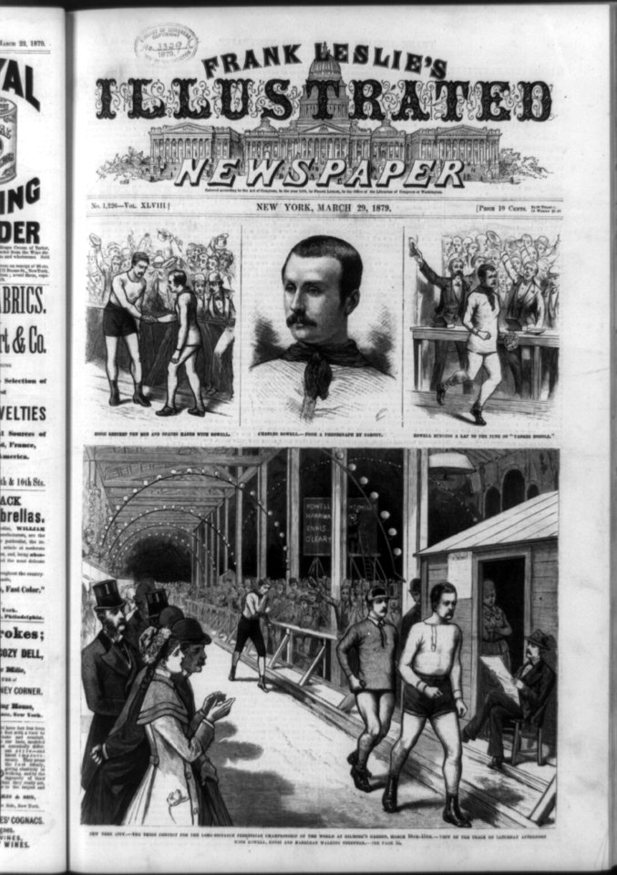 New York City - the third contest for the long-distance pedestrian championship for the world at Gilmore's Gardens, March 10th-15th (4 illustrations)- Ennis...shakes hands with Rowell; LCCN99614125