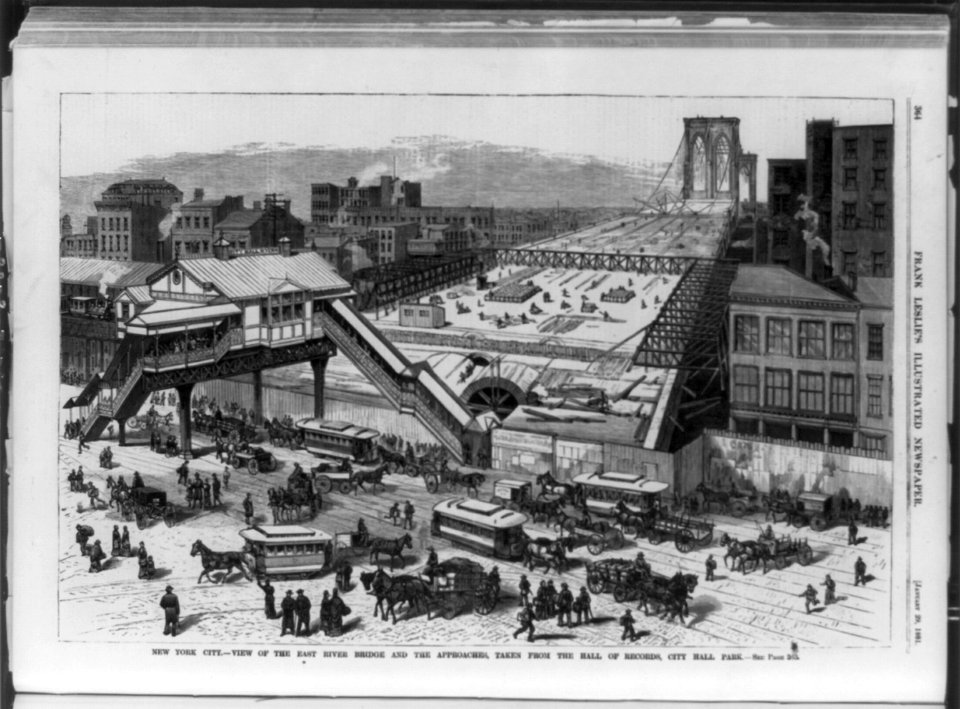 New York City - view of the East River Bridge and the approaches, taken from the Hall of Records, City Hall Park LCCN2002710246