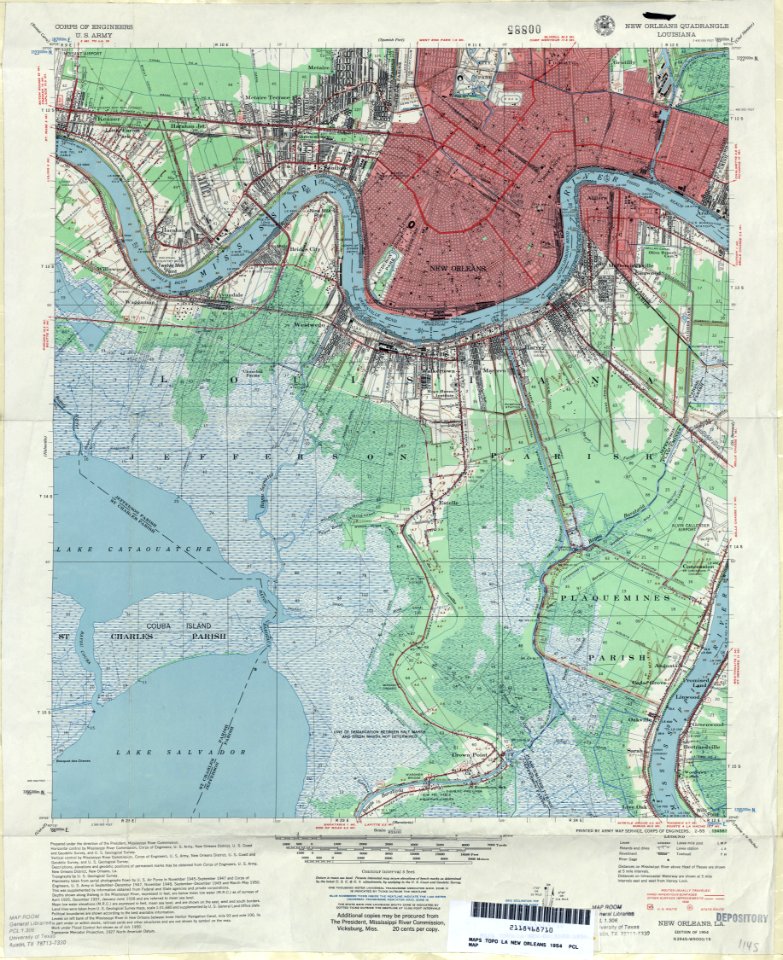 New Orleans Jefferson Plaquemines Map 1954