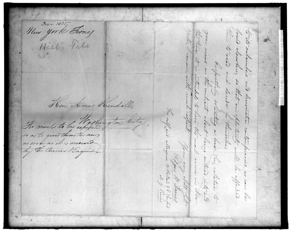 NEW YORK TIMES. 1835 LETTER LCCN2016861638