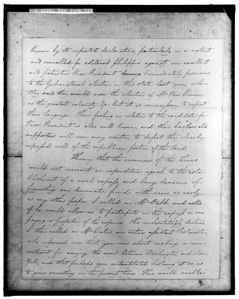 NEW YORK TIMES. 1835 LETTER LCCN2016861640