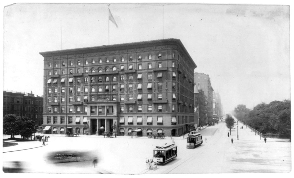 New York City- Plaza Hotel. Horse-drawn and electric street cars in foregrd. LCCN2003678142