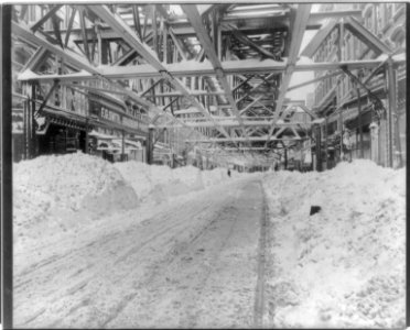New York City. Blizzard of 1888- Fulton St. toward ferry after plowing LCCN2007678802