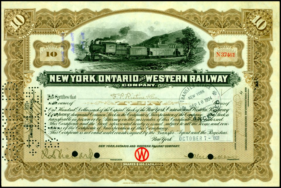 New York, Ontario and Western RW 1921