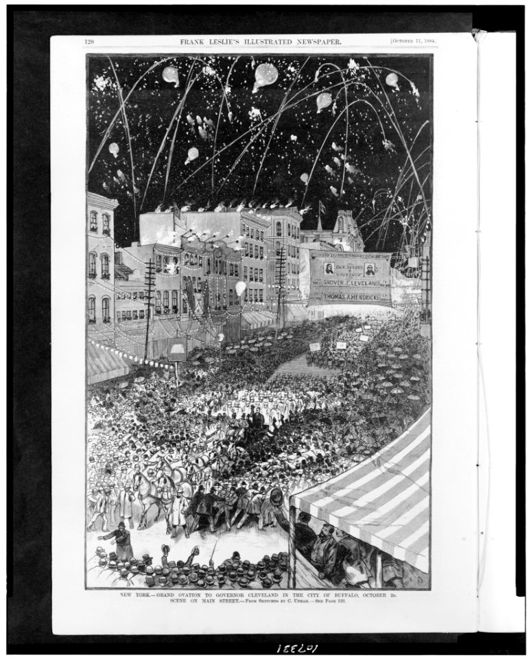 New York. Grand ovation to Governor Cleveland in the city of Buffalo, October 2d. Scene on Main Street - From sketches by C. Upham. LCCN93503308