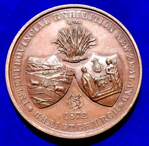 New Zealand Interprovincial Exhibition 1872 Christchurch Prize Medal, obverse