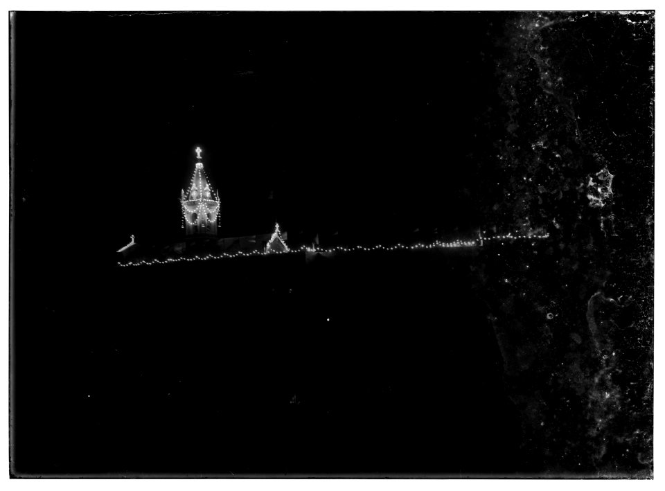 Newer Jerusalem and suburbs. St. Salvador. Illuminated clock tower. On St. Francis celebration LOC matpc.02597