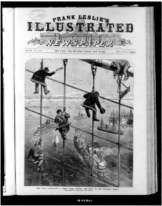 New York-completing a great work-lashing the stays of the Brooklyn Bridge - from a sketch by a staff artist. LCCN90715548