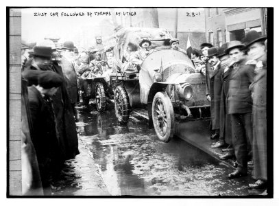 New York-Paris race- Zust car followed by Thomas car at Utica, New York State LCCN2014680152