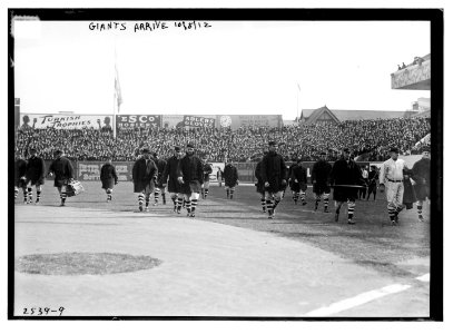 New York Giants walk onto the field at the Polo Grounds (New York) prior to Game One of the 1912 World Series, October 8, 1912 (baseball) LCCN2014691961 photo
