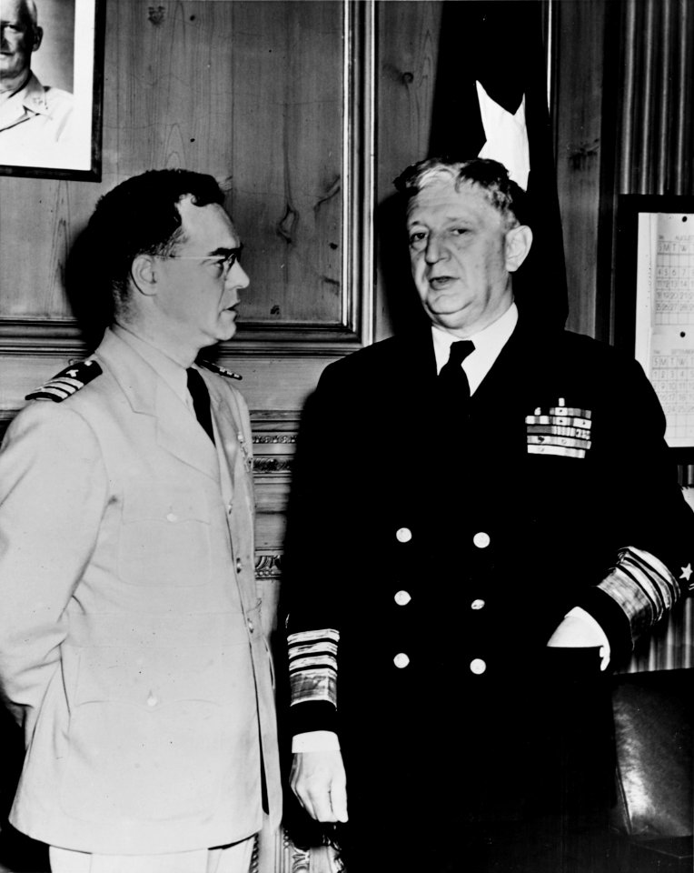 NH 49175 Cmdr. Joseph T. O'Callahan Meets with Adm. H. Kent Hewitt