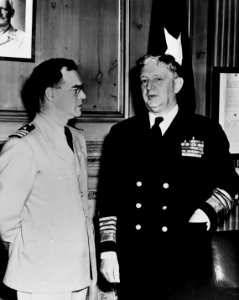 NH 49175 Cmdr. Joseph T. O'Callahan Meets with Adm. H. Kent Hewitt