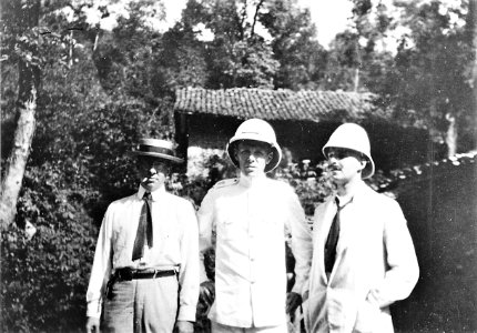 NH 84449 Paymaster William J. Littell, USN (L), Lt. JG Calvin P. Page, USN (center), midshipman Hugo W. Koehler, USN at Kuling, China, c. 1912-1914