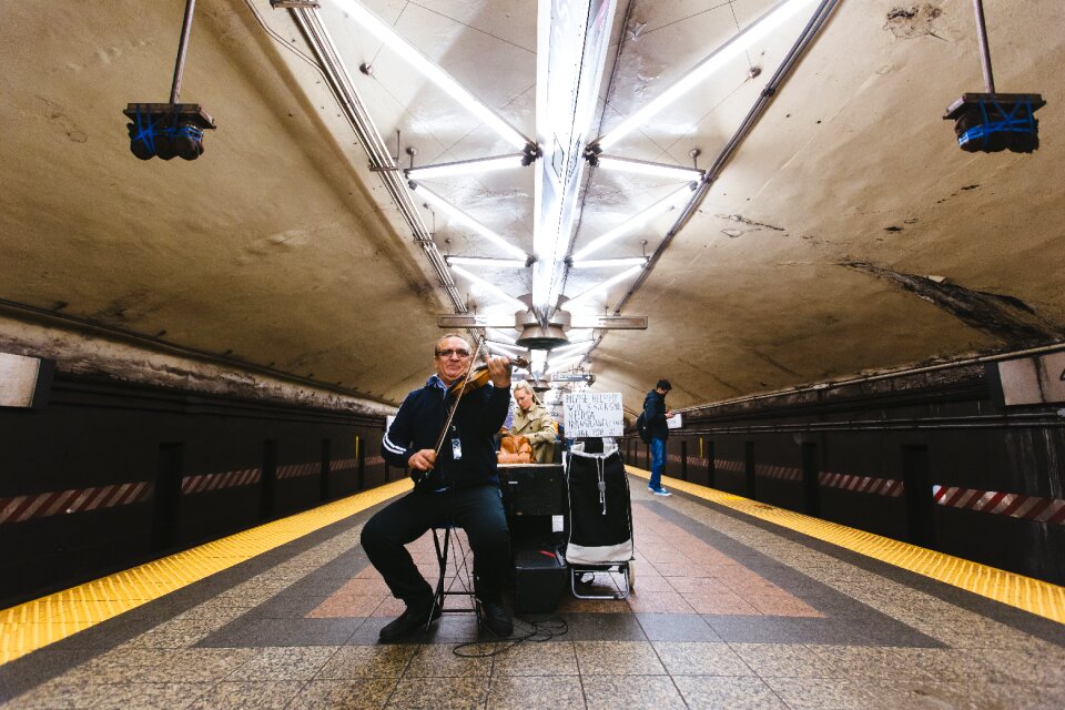 Violin musician waiting