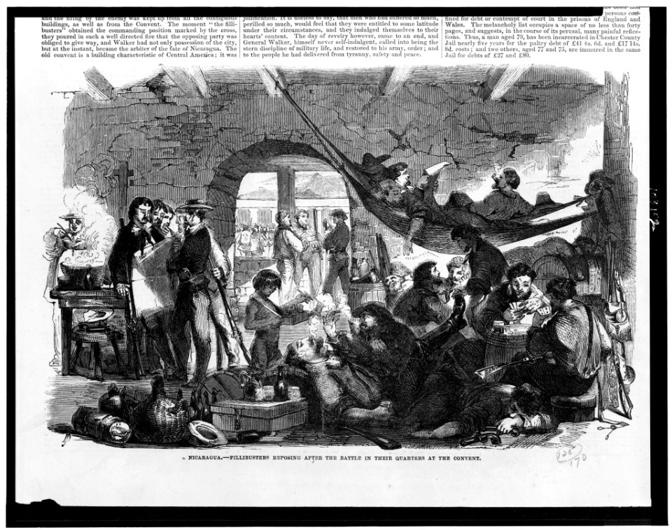 Nicaragua - fillibusters (sic) reposing after the battle in their quarters at the convent LCCN93508536
