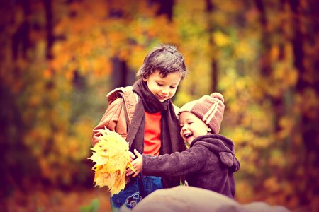 Boy baby autumn leaves photo