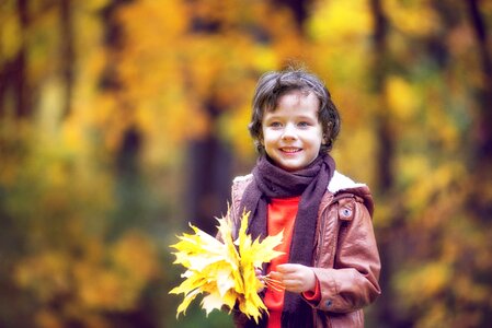 Boy baby autumn leaves photo