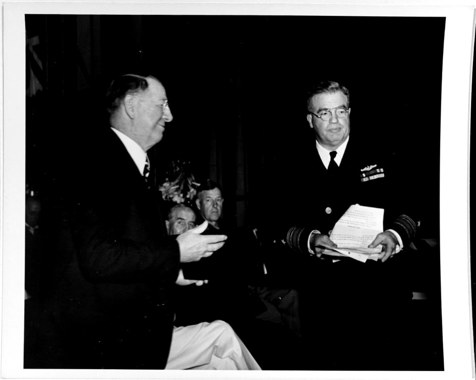 NH 70069 Frank Knox, Secretary of the Navy and Rear admiral Ingram C. Sowell