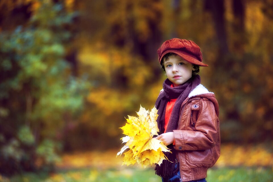 Boy baby autumn leaves